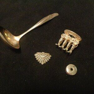 OLD & EARLY 1900S LADEL CLASP BOBBIN BEJEWELED METAL HAIR CLIP LOT